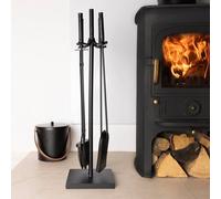CHARLES BENTLEY Companion Set, Snug, Redbud, Fireside Companion Set, Iron, Tool Stand, Aluminium Handles, Poker, Tongs, Shovel, Natural Coco Fibers, Brush, Square Base, Four Piece, Black (77x20x20cm)