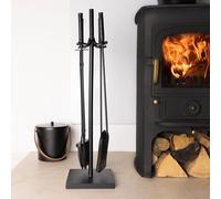 CHARLES BENTLEY Companion Set, Snug, Redbud, Fireside Companion Set, Iron, Tool Stand, Aluminium Handles, Poker, Tongs, Shovel, Natural Coco Fibers, Brush, Square Base, Four Piece, Black (77x20x20cm)