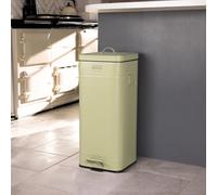 CHARLES BENTLEY Retro Kitchen Pedal Bin 30L Square Steel, Sage, 30 Litre