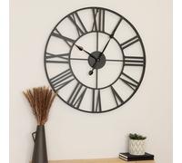 CHARLES BENTLEY Clock, Indoor, Wall Clock, Round, Minimalist, Skeleton Clock, with Roman Numerals, Matte, Black, Large, Contemporary, Long Sweeping Hands, Lightweight, Wrought Iron (80x80x4.5cm)