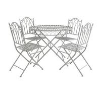 Charles Bentley Rustic 5 Piece Wrought Iron Outdoor Patio Bistro Set Seats 4 People, Foldable and Lightweight - Grey