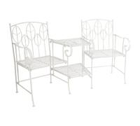 Antique White Leaf Design Rustic Metal Garden Companion Seat