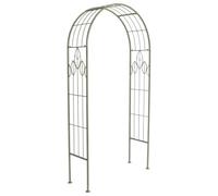 Charles Bentley 6.9 x 1.2 x 3.4ft Sage Green Rustic Metal Leaf Pattern Garden Arch - Size: 211 x 36 x 103cm - Wilko
