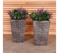 Charles Bentley Pair Of Tall Slate Planters (Dia. 30Cm) Grey Plastic Pots