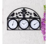 CHARLES BENTLEY Rutland Outdoor Triple Faced Wall Clock, Black, Analogue Design, Plastic, Metal, Quiet Ticking, Roman Numerals, Vintage Shape, Patio Clock, Living Room, Kitchen (44x66x5cm)