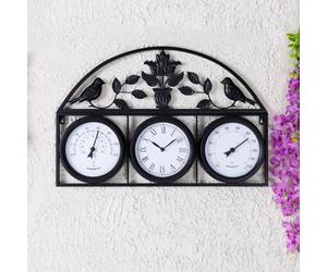 Charles Bentley Shabby Chic Dark Grey Wall Clock With Thermometer & Hygrometer