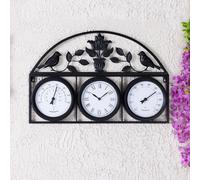 CHARLES BENTLEY Rutland Outdoor Triple Faced Wall Clock, Black, Analogue Design, Plastic, Metal, Quiet Ticking, Roman Numerals, Vintage Shape, Patio Clock, Living Room, Kitchen (44x66x5cm)