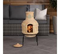 Charles Bentley Small Terracotta Clay Chimenea BBQ Grill with Artisan Design Rain Lid & Stand