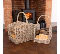 CHARLES BENTLEY Log Basket, Snug, Set Of Two, Open Ended, Wicker Log Baskets, Storage, Handmade, With Handles, Carry Handles, Open Ends, Square Design, Willow Wicker, Home Décor (58x39x52cm)
