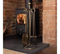 CHARLES BENTLEY Snug Cedar Fireside Companion Set, with Poker, Tongs, Coal Shovel, Brush, Tool Stand, Metal, Antique Gold Coloured, Traditional Design, Circular, Individual Holders(68x21x21cm)
