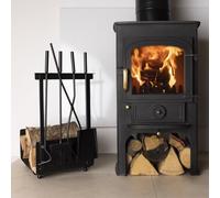 Charles Bentley Snug Hazel Log Holder and Fireset Tool Stand Poker Tongs Brush Shovel Tool Stand Compact Matte Black