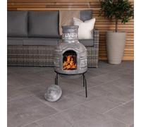 Charles Bentley Snug Leaf Motif Clay Chiminea Bbq Grill Leaf Design Rain Lid