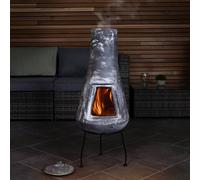 CHARLES BENTLEY Outdoor, Garden, Patio, Smooth Tall, Medium Barcelona Clay Chiminea, Light Grey Finish, Includes Iron Stand & Furnace Lid, Tall