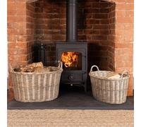 Charles Bentley Snug Set Of Two Oval Wicker Log Baskets Storage