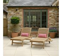 Charles Bentley Solid Wooden Teak Garden Patio Reclining Sun Lounger Sunbed in Brown Charles Bentley Brown