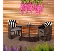 Charles Bentley St Tropez Rattan Bistro Set - Grey Compact Chat Set for Two Grey Weave Outdoor Garden Space Saving