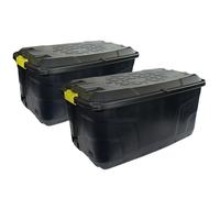 CHARLES BENTLEY Set of 2, 145L, Heavy Duty, Trunk on Wheels, Black, 4.9kg each, Block, Black, Reprocessed Material, Two padlock holes, 4 Wheels, Strong Lock, Waterproof Design, Sustainable(94x52x45cm)