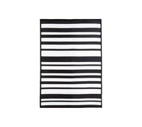 CHARLES BENTLEY Stripe Lightweight 100% Weatherproof Indoor/Outdoor/Patio Plastic UV Resistant Garden Recycled Material Rug Black For Balcony Beach