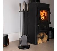 Charles Bentley Sycamore Fireside Companion Set Iron Tool Stand Silver Handles Circular Base