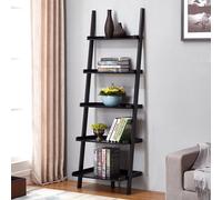 Charles Bentley Tall Wooden 5 Rung Ladder Storage Shelving Unit Display Shelf Black 180x40x60cm