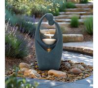 CHARLES BENTLEY 2 Tier, Water Feature, Cascading Water, UV Resistant, Weather Resistant, Mains Powered, Plug Included, Frost Resistant, Dark Blue, Water Fountain, Built In LED Lights (62x30x24cm)