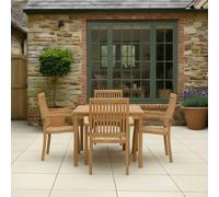 Charles Bentley 4 Seater Teak Wood Square Slatted Garden Dining Table - Brown - Wilko