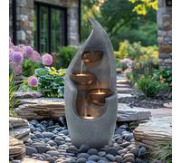 CHARLES BENTLEY 3 Tier Water Feature, UV Resistant, Weather Resistant, Mains Powered, Plug Included, Frost Resistant, Modern, Water Fountain, Built In LED Lights, Bronze, Polyresin (67x27.5x27cm)