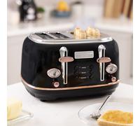 Charles Bentley 4 Slice Toaster Stainless Steel Browning Control Dial with 6 Levels Black & Rose Gold Crumb Tray Cancel Defrost Reheat Settings