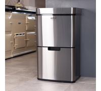 CHARLES BENTLEY Kitchen Bin, Triple Compartment, Stainless Steel, 62 Litre, Sensor Bin, Recycle, Waste, Rubbish, Trash Bucket, Soft Close, Timer, Automatic Lid, Sensor And Manual (74.5x42x31.5cm)