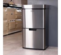 CHARLES BENTLEY Kitchen Bin, Triple Compartment, Stainless Steel, 62 Litre, Sensor Bin, Recycle, Waste, Rubbish, Trash Bucket, Soft Close, Timer, Automatic Lid, Sensor And Manual (74.5x42x31.5cm)