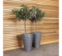 CHARLES BENTLEY Pair of Trojan Round Granite Planters (Dia. 33cm) Grey Plastic Pot Outdoor Garden Set of 2