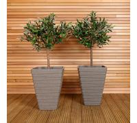 CHARLES BENTLEY Trojan Square Planters Pair, Granite, H52 x L40 x W40cm