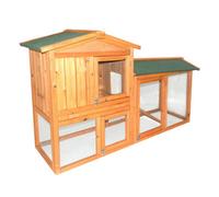 CHARLES BENTLEY FSC Wooden, Two Storey Pet Hutch, With Run, Natural Wood, Ramp, Pull Out Tray, Locks, Black Mesh, Waterproof, Sloped Roof, Open Bottom For Grazing (145x86x53cm)