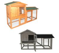 CHARLES BENTLEY FSC Wooden, Two Storey Pet Hutch, With Run, Natural Wood, Ramp, Pull Out Tray, Locks, Black Mesh, Waterproof, Sloped Roof, Open Bottom For Grazing (145x86x53cm)
