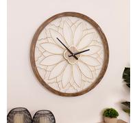 Charles Bentley Ullswater Outdoor And Indoor Vintage Wall Clock, Wood Effect, Skeleton Design, Metal, Quiet Ticking, Garden Décor, Giant Open Face, Patio Clock, Living Room, Kitchen (60x60x4.5cm)