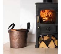 Charles Bentley Walnut Small Leather Handled Fireside Wood Bucket Iron Leather Antique Brass