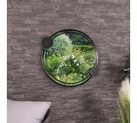 Charles Bentley Warsaw Round Mirror Durable, Weather Resistant, Wall Mounted, Shatterproof, Accent Mirror, Decor, For Garden, Iron, Aluminium, Black Frame Finish, 4mm Glass, 1 Hanging Point (65x58cm)