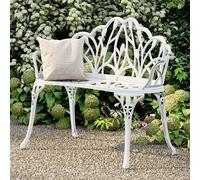 Charles Bentley White Tulip Cast Aluminium Metal 2 Seats Garden Patio Bench Seat