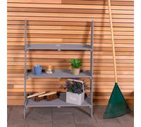 Charles Bentley FSC® 100% Wide Wooden Ladder Planter - Grey 3 Shelves