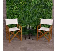 Charles Bentley Wooden Pair of Folding Directors Chairs - Cream, Grey, Teal in Off-White Charles Bentley Off-White