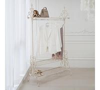 CHARLES BENTLEY Clothes Rail, Hanging Rack, Rail, Wrought Iron, Clothes & Shoe Rack, Coat Stand, Garment Hanging Rail, Distressed Cream, Classic Style, 2 Hanging Rails, Pointed Ends (185x107x45cm)