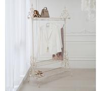 Charles Bentley Wrought Iron Clothes & Shoe Rack Coat Stand Garment Hanging Rail Distressed Cream
