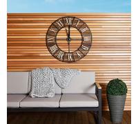 CHARLES BENTLEY Wrought Iron, Outdoor, Garden, Patio, Metal Clock, Antique, Brass, Roman Numerals, Black & Antique Brass, Weather Resistant, Analog, Detailed, Batteries Required, Large (87x6x87cm)