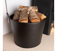 Charles Bentley Yew Large Fireside Log Bucket Contemporary Design Iron Black Matte Metal Handles