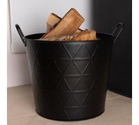 Charles Bentley Yew Large Fireside Log Bucket Contemporary Design Iron Black Matte Metal Handles