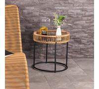 CHARLES BENTLEY Zanzibar Coffee Table, Natural Rattan Side Table, Brown Wicker, Glass Tabletop, Indoor, Outdoor, Garden, Drinks Stand, Black Steel
