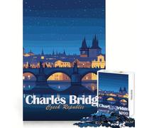 Charles Bridge, Czech Republic at Night Adults 1000 Piece Jigsaw Puzzle Mental Sharpness Mindful Leisure Precise Fit Fine Xmas Gift (38x26cm)