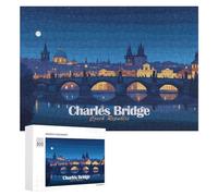 Charles Bridge, Czech Republic at Night - Displayable Picture Puzzle, 300 PCS, Creative Indoor Hobby - for A Rewarding Weekend Challenge