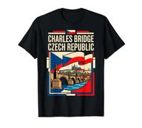 Charles Bridge Czech Republic Flag Vintage Travel Art T-Shirt