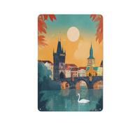 Charles Bridge Czech Republic Vintage Watercolor Metal Tin Sign
